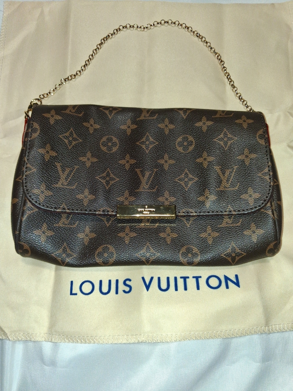 Louis Vuitton Brown Monogram Pochette Bag with Gold Chain